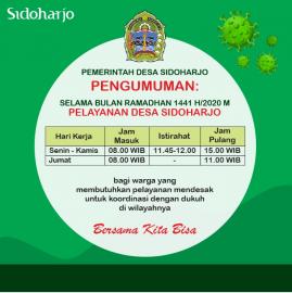 JADWAL PELAYANAN DESA SIDOHARJO SELAMA BULAN RAMADHAN